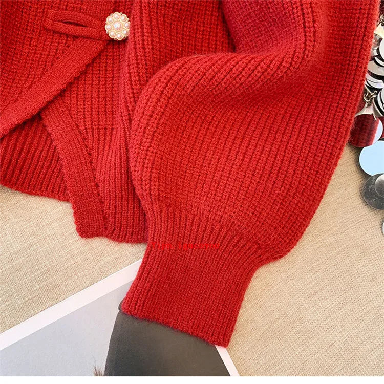 2025 Autumn Winter New Splicing Fake Two Pieces Knitted Cardigan Sweater Women Jacket Fashion Knitwear Loose Ladies Tops B693