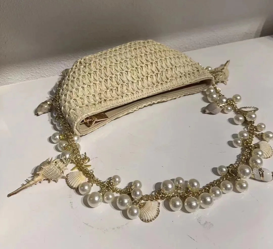 Fairy Pearl Conch Grass Woven Bag Handheld Crossbody Bag