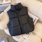 Winter Short Down Cotton Sleeveless Vest Simple Solid Pockets Coats Warm Cold Resistant Waistcoat Drawstring Vest