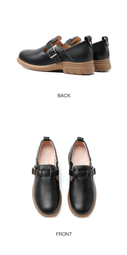 Loafers Women Spring Deep Single Shoes One Step Off Casual Shoes Leather Small Shoes British Style Platform Shoes Step-in