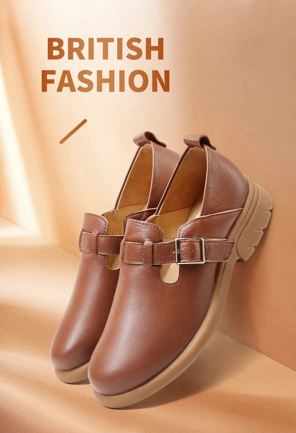 Loafers Women Spring Deep Single Shoes One Step Off Casual Shoes Leather Small Shoes British Style Platform Shoes Step-in