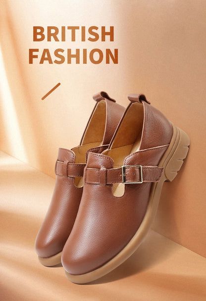 Loafers Women Spring Deep Single Shoes One Step Off Casual Shoes Leather Small Shoes British Style Platform Shoes Step-in